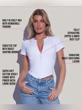 TA3 Corseted Dusty Rose Zip-Front Women’s Top - Built-In Shelf Bra